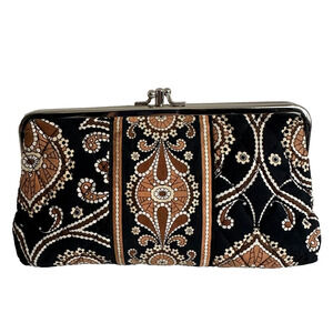 Vera Bradley Caffe Latte Double Kisslock Wallet Black & Brown Cotton Clutch